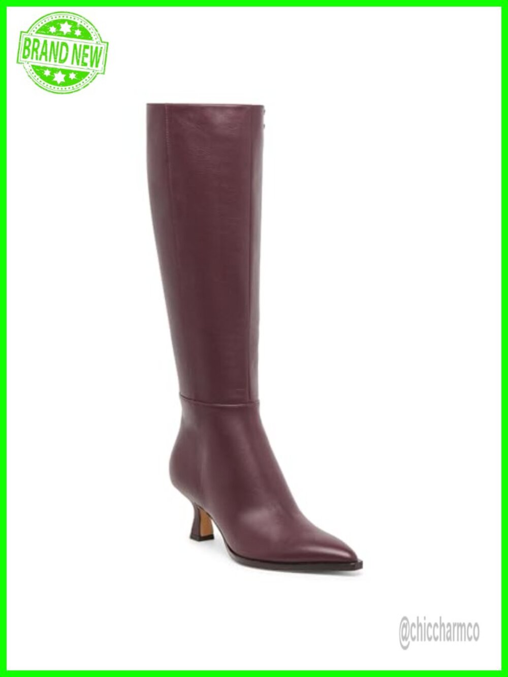Knee High Boots Pointy Toe Kitten Heel Wide Calf Side Zip